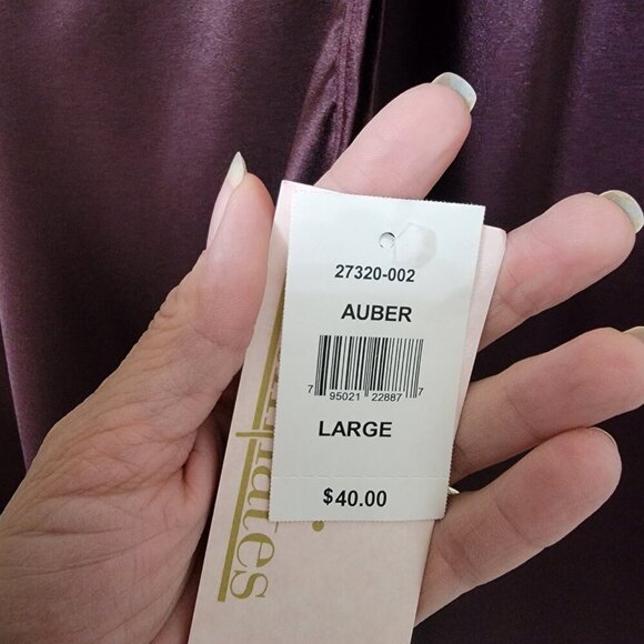 LA Intimates Size L Aubergine Purple Satin Pajama 2-Piece Set, NEW with Tags - Picture 3 of 13